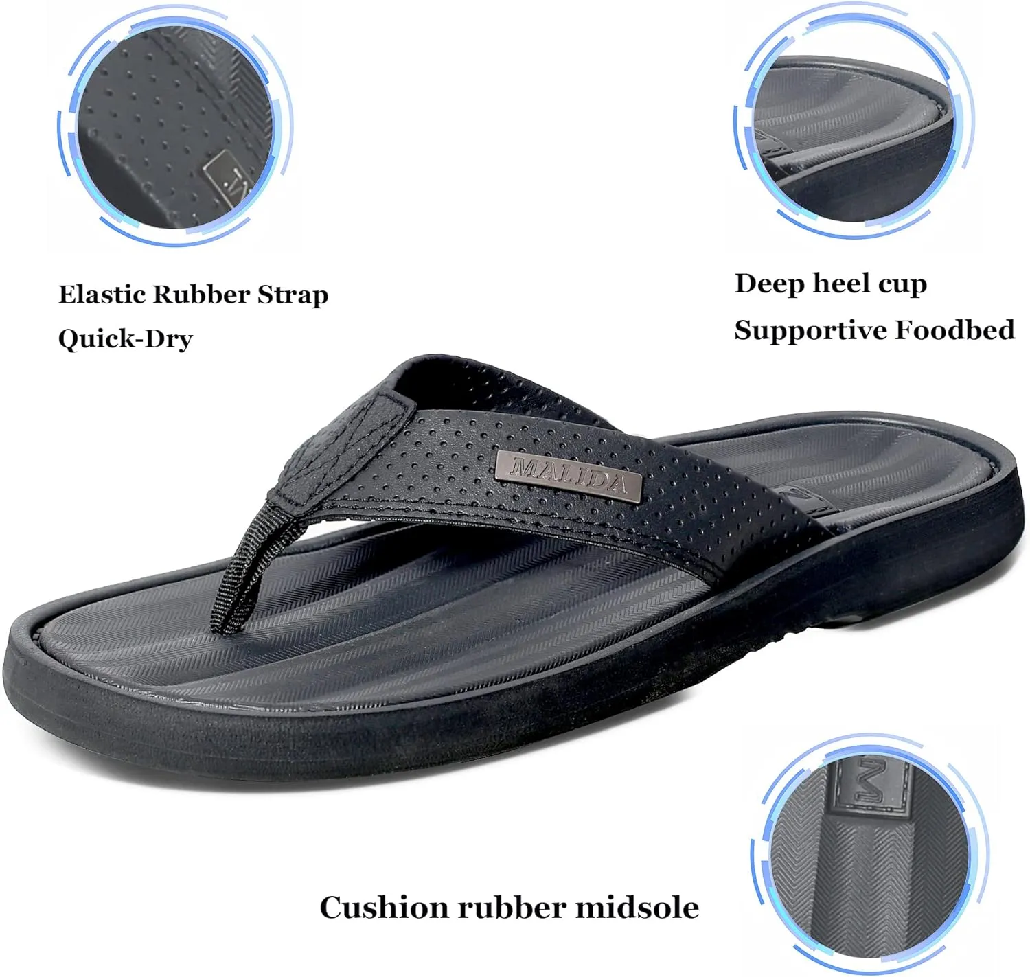 MALIDA Mens Flip Flops Non-Slip Bathroom Shower Shoes Waterproof Cushion foam Indoor and Outdoor Thong Sandals