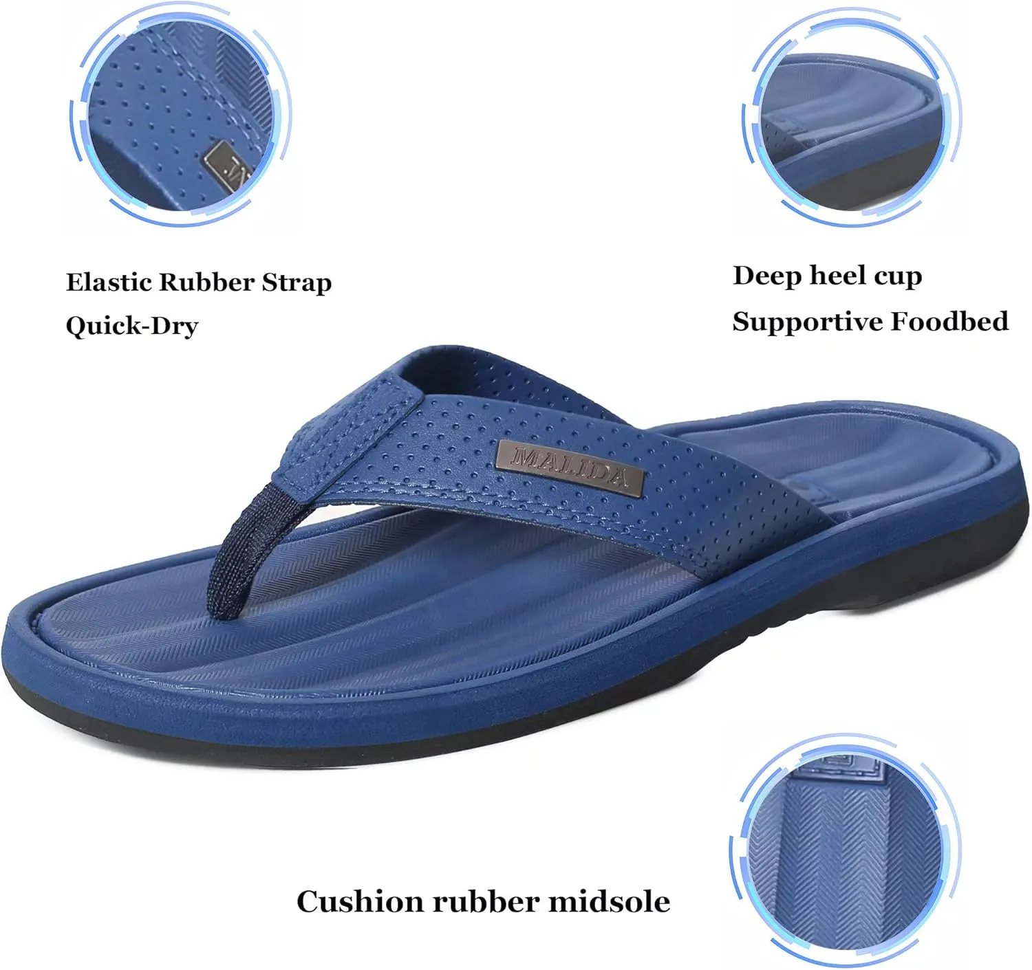 MALIDA Mens Flip Flops Non-Slip Bathroom Shower Shoes Waterproof Cushion foam Indoor and Outdoor Thong Sandals