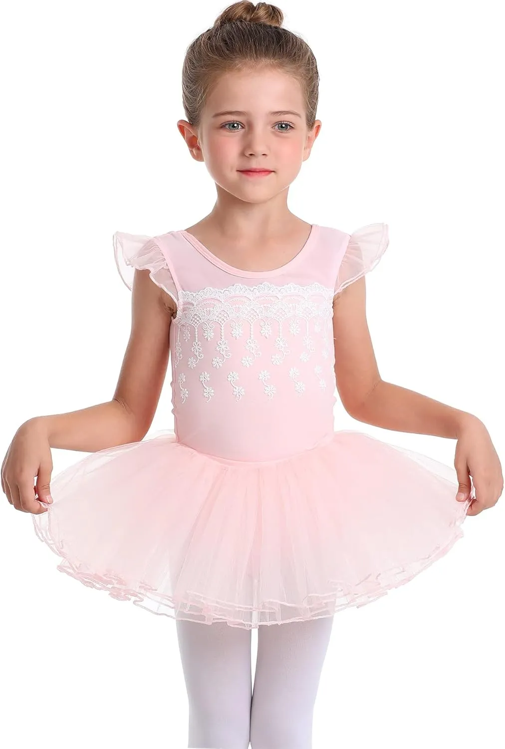 MdnMd Fly Short Sleeve Lace Dance Ballet Tutu Leotard Ballerina Outfit for Toddler Girls