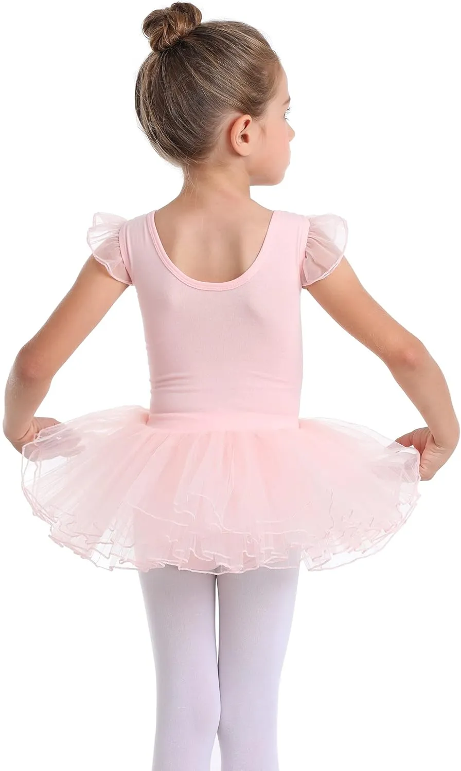 MdnMd Fly Short Sleeve Lace Dance Ballet Tutu Leotard Ballerina Outfit for Toddler Girls