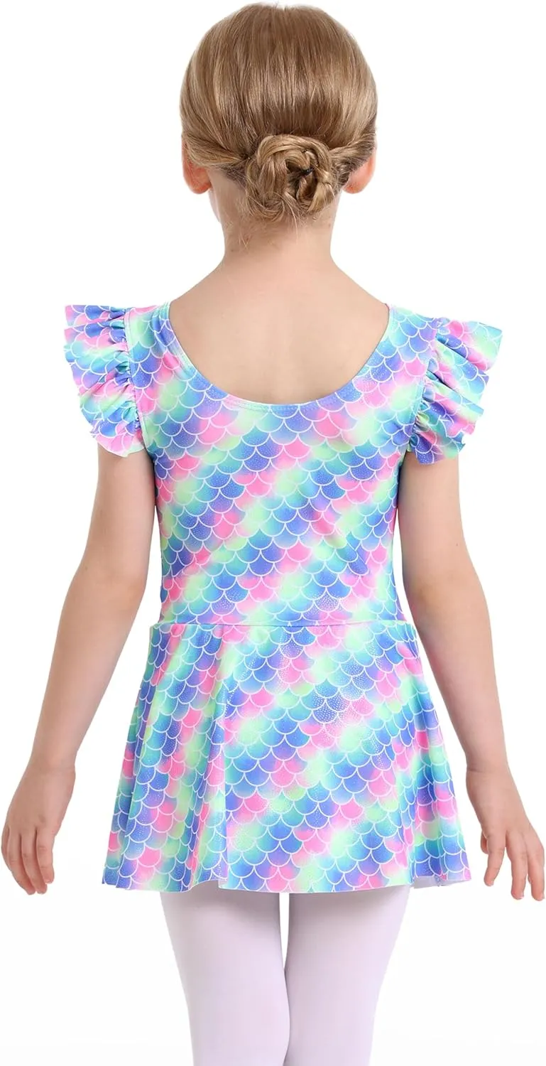 MdnMd Toddler Ballet Leotards for Girls Dance Leotards with Skirt Gymnastic Ballerina Outfit Dress Classic Short Sleeve