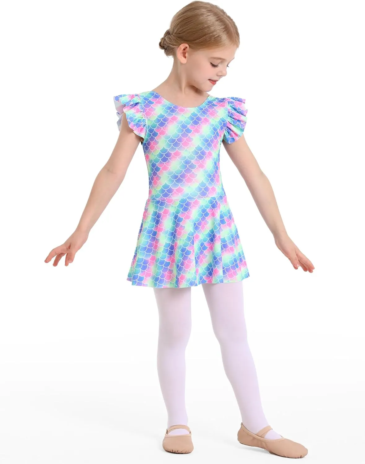 MdnMd Toddler Ballet Leotards for Girls Dance Leotards with Skirt Gymnastic Ballerina Outfit Dress Classic Short Sleeve