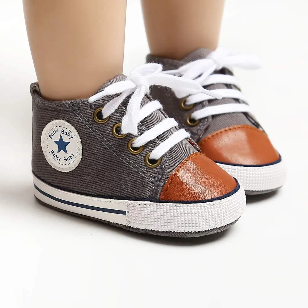 Meckior Toddler Baby Boys Girls High Tops Ankle Sneakers Soft Anti-Slip Sole PU Leather Moccasins Infant Newborn Prewalker First Walking Crib Shoes