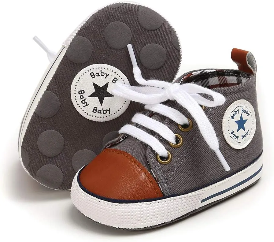 Meckior Toddler Baby Boys Girls High Tops Ankle Sneakers Soft Anti-Slip Sole PU Leather Moccasins Infant Newborn Prewalker First Walking Crib Shoes