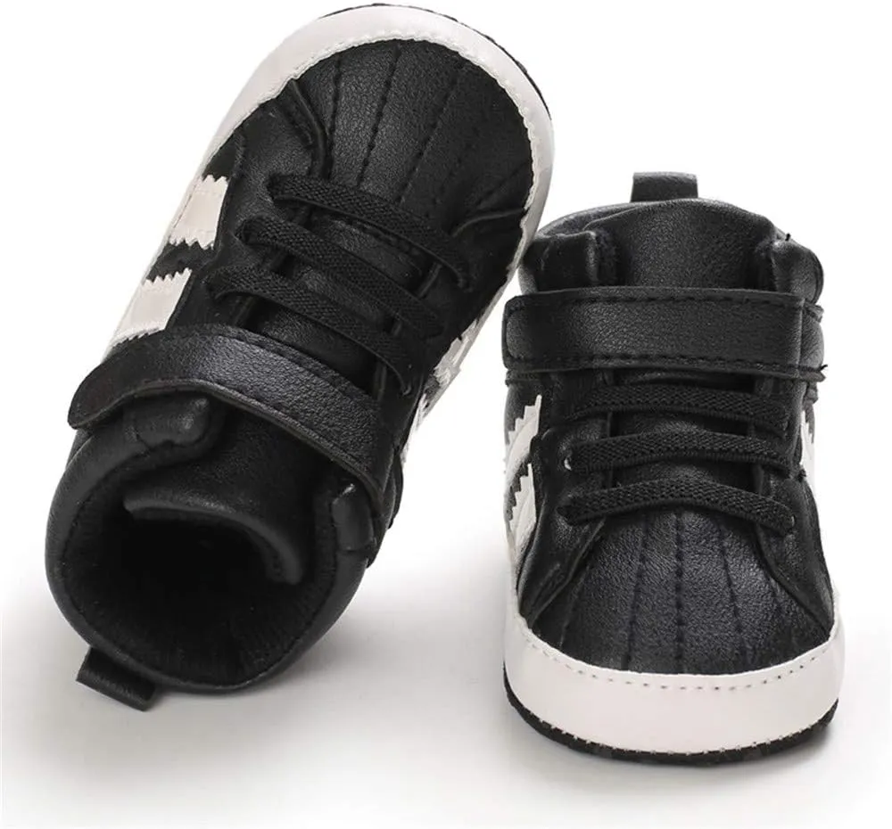 Meckior Toddler Baby Boys Girls High Tops Ankle Sneakers Soft Anti-Slip Sole PU Leather Moccasins Infant Newborn Prewalker First Walking Crib Shoes