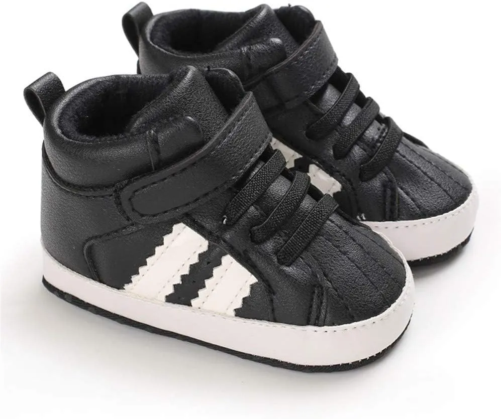 Meckior Toddler Baby Boys Girls High Tops Ankle Sneakers Soft Anti-Slip Sole PU Leather Moccasins Infant Newborn Prewalker First Walking Crib Shoes