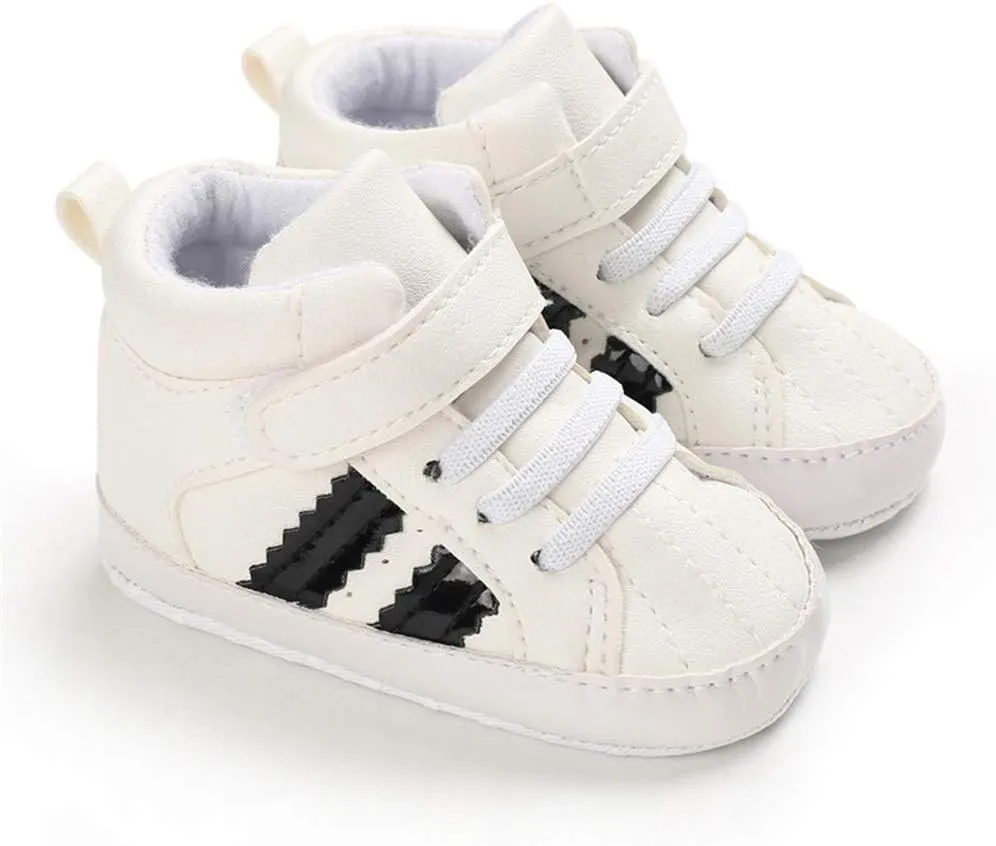 Meckior Toddler Baby Boys Girls High Tops Ankle Sneakers Soft Anti-Slip Sole PU Leather Moccasins Infant Newborn Prewalker First Walking Crib Shoes