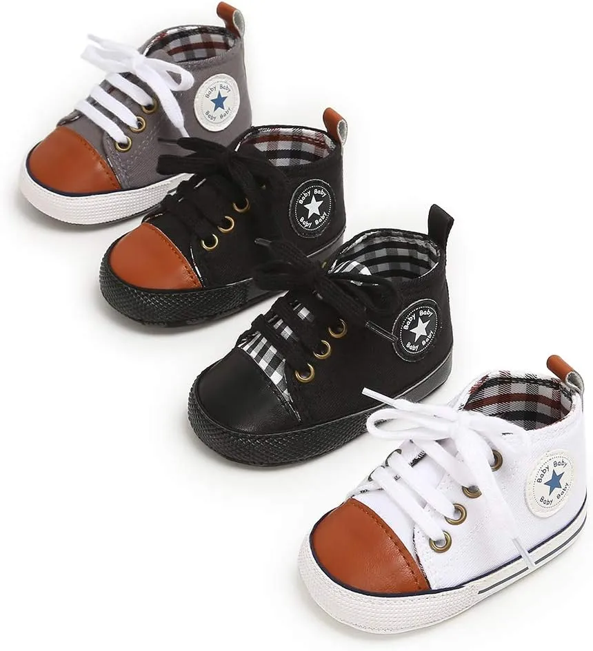 Meckior Toddler Baby Boys Girls High Tops Ankle Sneakers Soft Anti-Slip Sole PU Leather Moccasins Infant Newborn Prewalker First Walking Crib Shoes