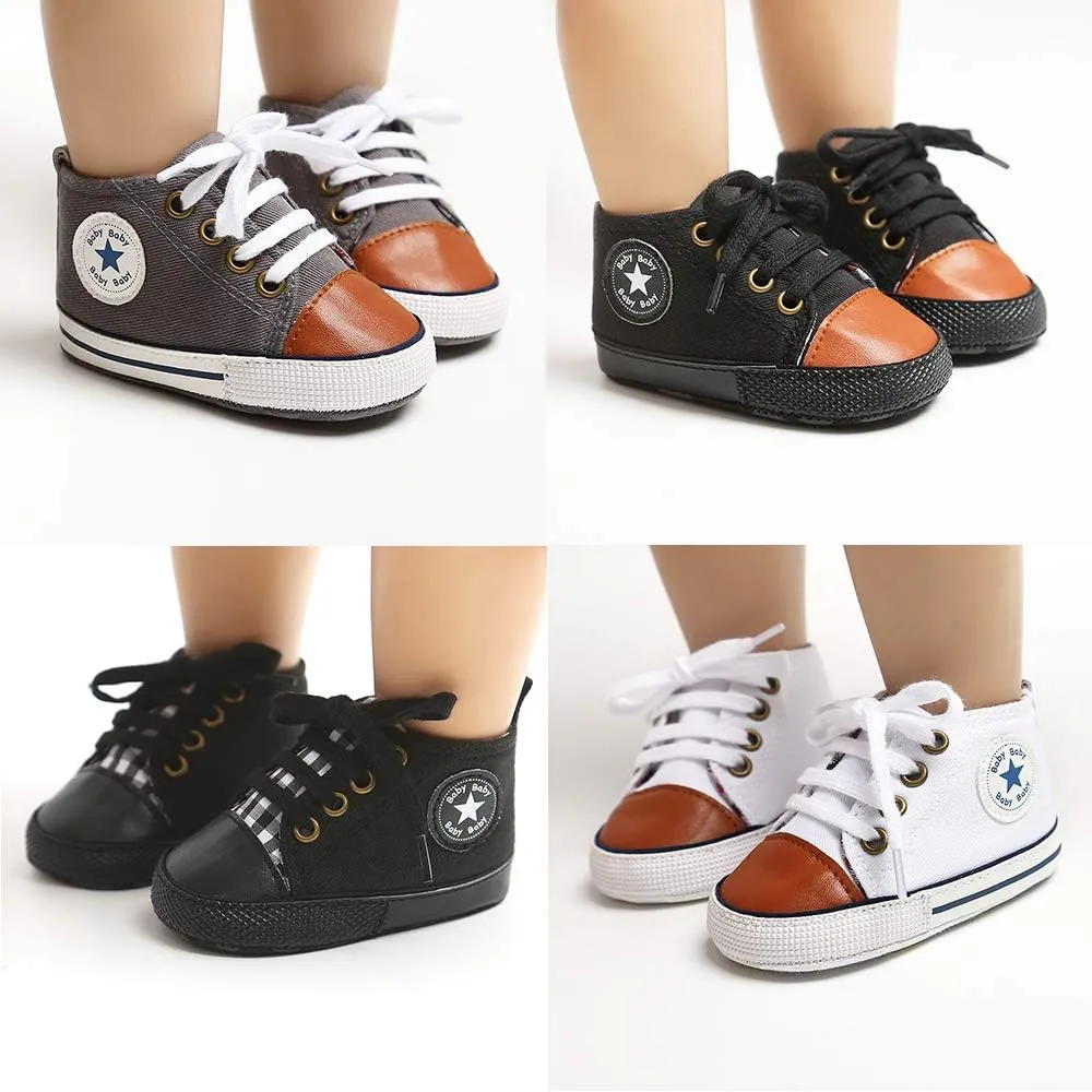 Meckior Toddler Baby Boys Girls High Tops Ankle Sneakers Soft Anti-Slip Sole PU Leather Moccasins Infant Newborn Prewalker First Walking Crib Shoes