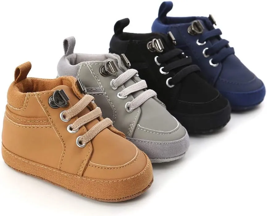 Meckior Toddler Baby Boys Girls High Tops Ankle Sneakers Soft Anti-Slip Sole PU Leather Moccasins Infant Newborn Prewalker First Walking Crib Shoes