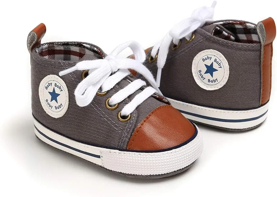 Meckior Toddler Baby Boys Girls High Tops Ankle Sneakers Soft Anti-Slip Sole PU Leather Moccasins Infant Newborn Prewalker First Walking Crib Shoes