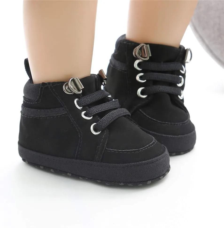 Meckior Toddler Baby Boys Girls High Tops Ankle Sneakers Soft Anti-Slip Sole PU Leather Moccasins Infant Newborn Prewalker First Walking Crib Shoes