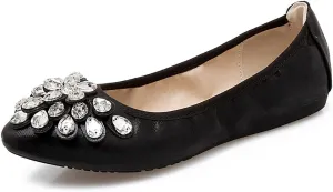 Meeshine Womens Foldable Soft Pointed Toe Ballet Flats Rhinestone Comfort Slip on Flat Shoes