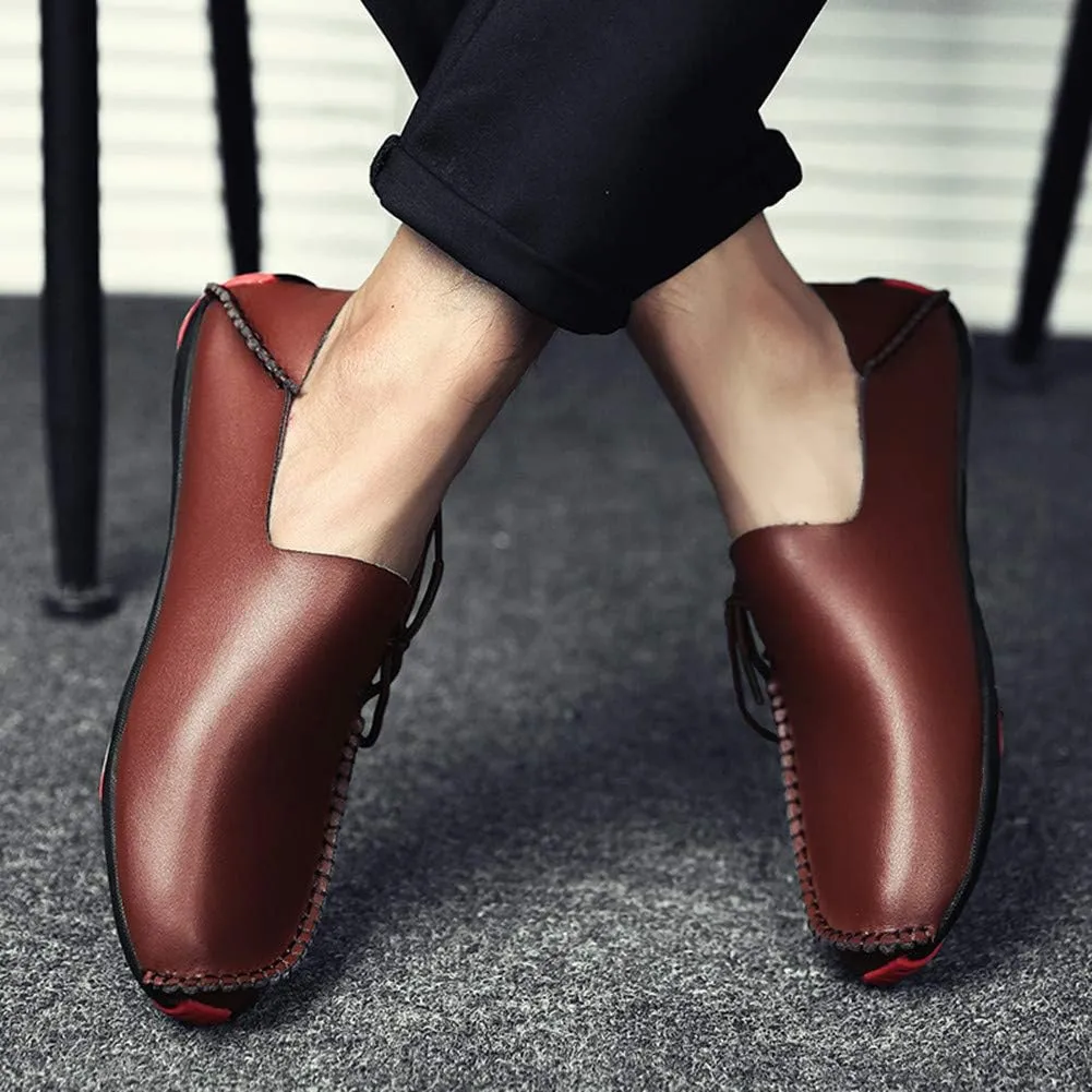 Men's Casual Driving Loafers Tide Leather Walking Moccasin Vintage Comfort Business Shoes
