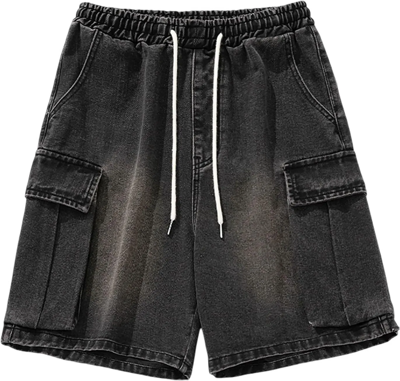 Mens Loose Fit Hip Hop Cropped Jean Shorts Work Denim Shorts with Pockets Skateboard Pants Streetwear Clothes