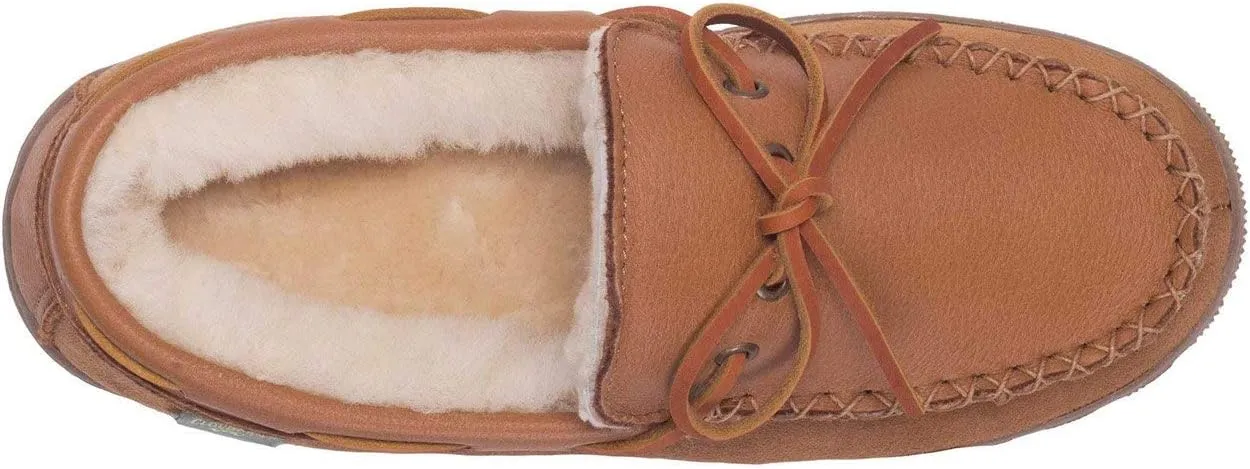 Men’s Moccasin - Genuine Sheepskin and Cowhide Suede Moccasin Slippers for Men Indoor Outdoor Chestnut
