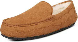 Mens Moccasin Slippers House Slippers for Men Slip-On Mens Loafers Breathable Suede Cozy Fur Lined Loafers for Men for Indoor & Outdoor