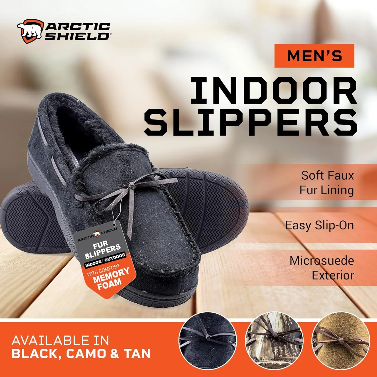 Mens Moccasins for Men - Micro Suede Upper with Soft Plush Lining - Indoor/Outdoor Durable Comfortable Slip On House Slippers for Men