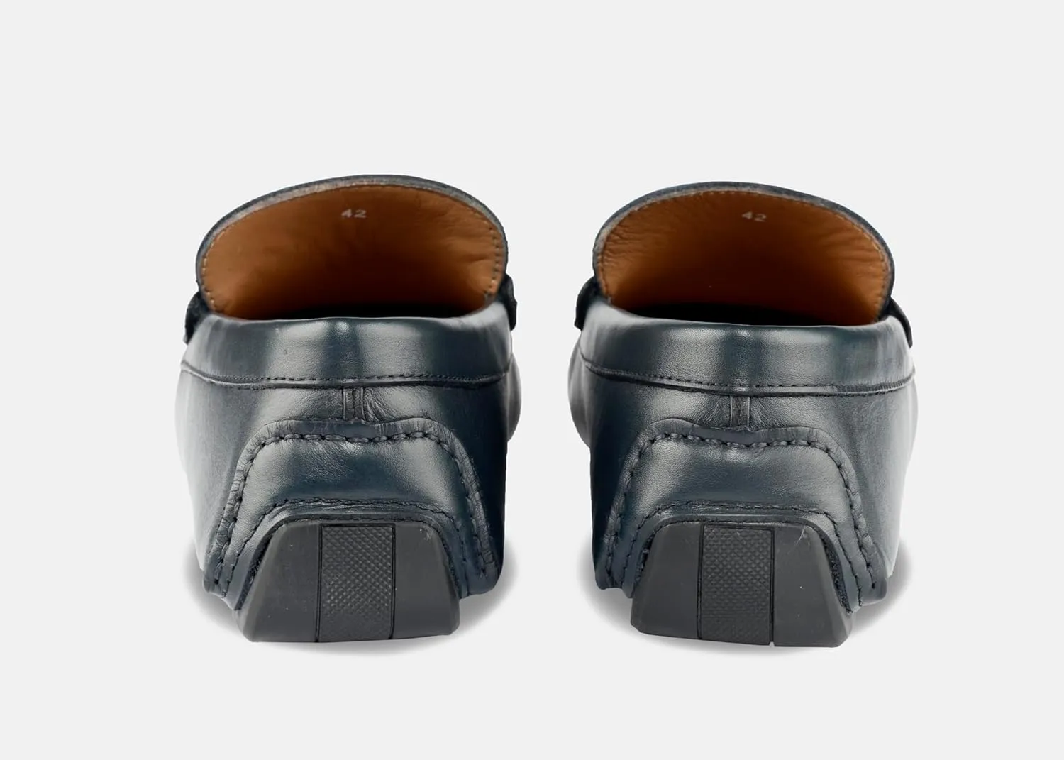 Men's Navy Leather Driving Loafers with Metal Bit, Slip-On Moccasin Style, Comfort Sole