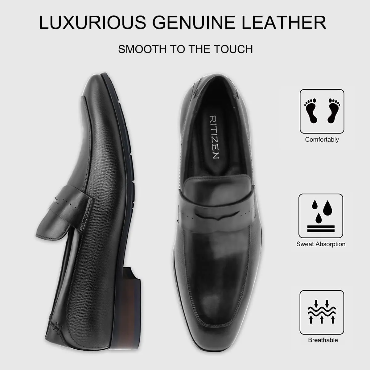Men's Slip on Oxford Dress Shoes Classic Handmade Calfskin Manufacturing More Compact, Choose The Right Size to Modify The Foot Shape