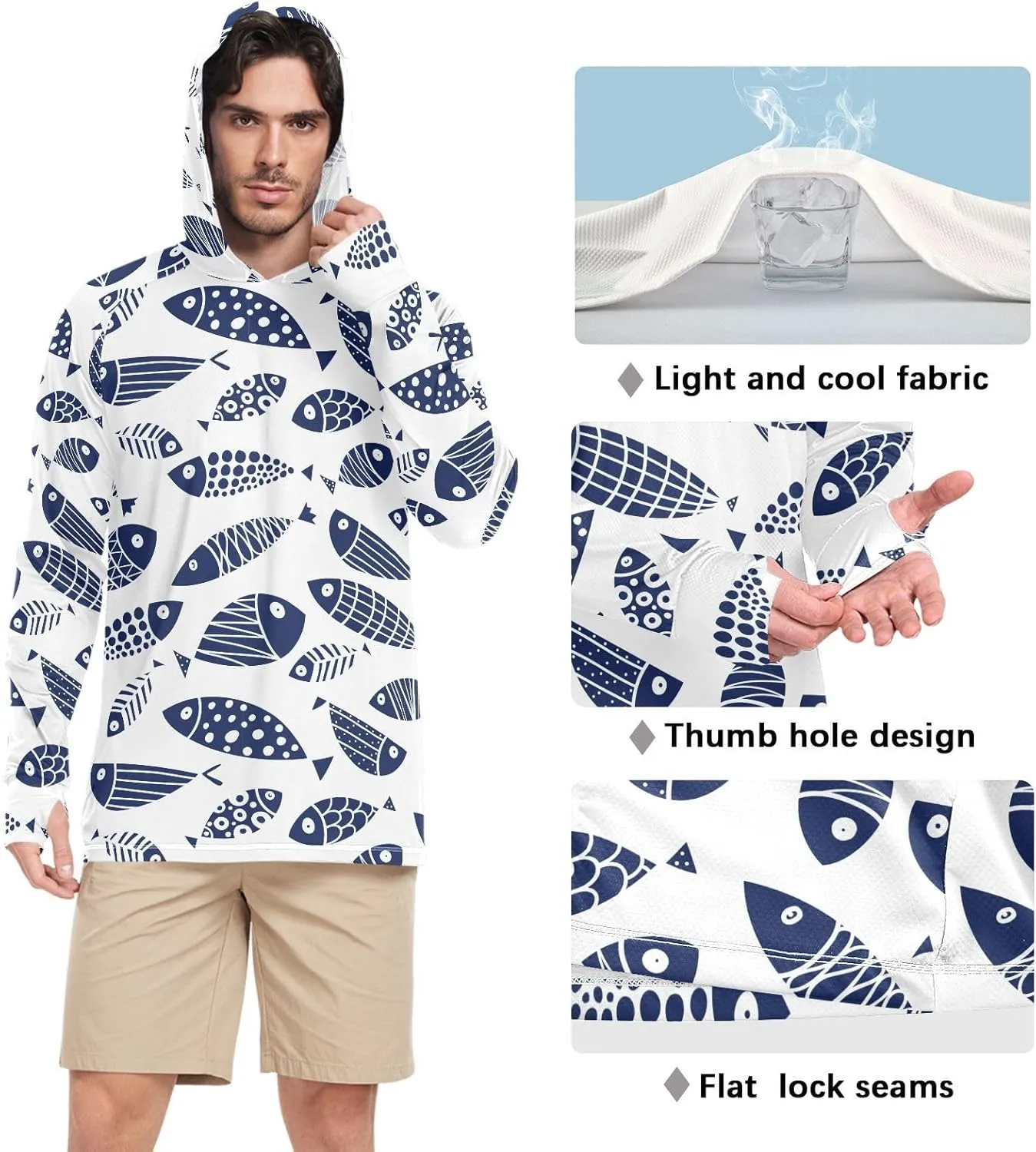 Men's UPF 50  Sun Protection Hoodie Shirt Long Sleeves SPF UV T-Shirt Rash Guard Fishing Outdoor Lightweight Shirt