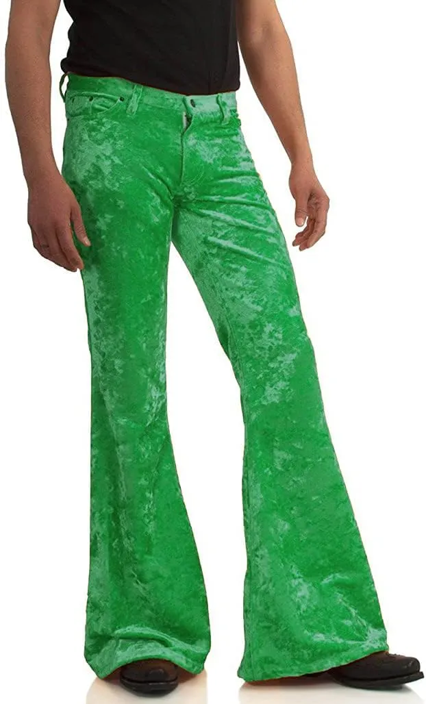 Men's Velvet Relaxed Vintage 60s 70s Bell Bottom Stretch Fit Classic Comfort Flared Flares Retro Leg Disco Pants