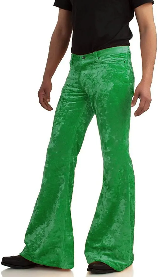 Men's Velvet Relaxed Vintage 60s 70s Bell Bottom Stretch Fit Classic Comfort Flared Flares Retro Leg Disco Pants