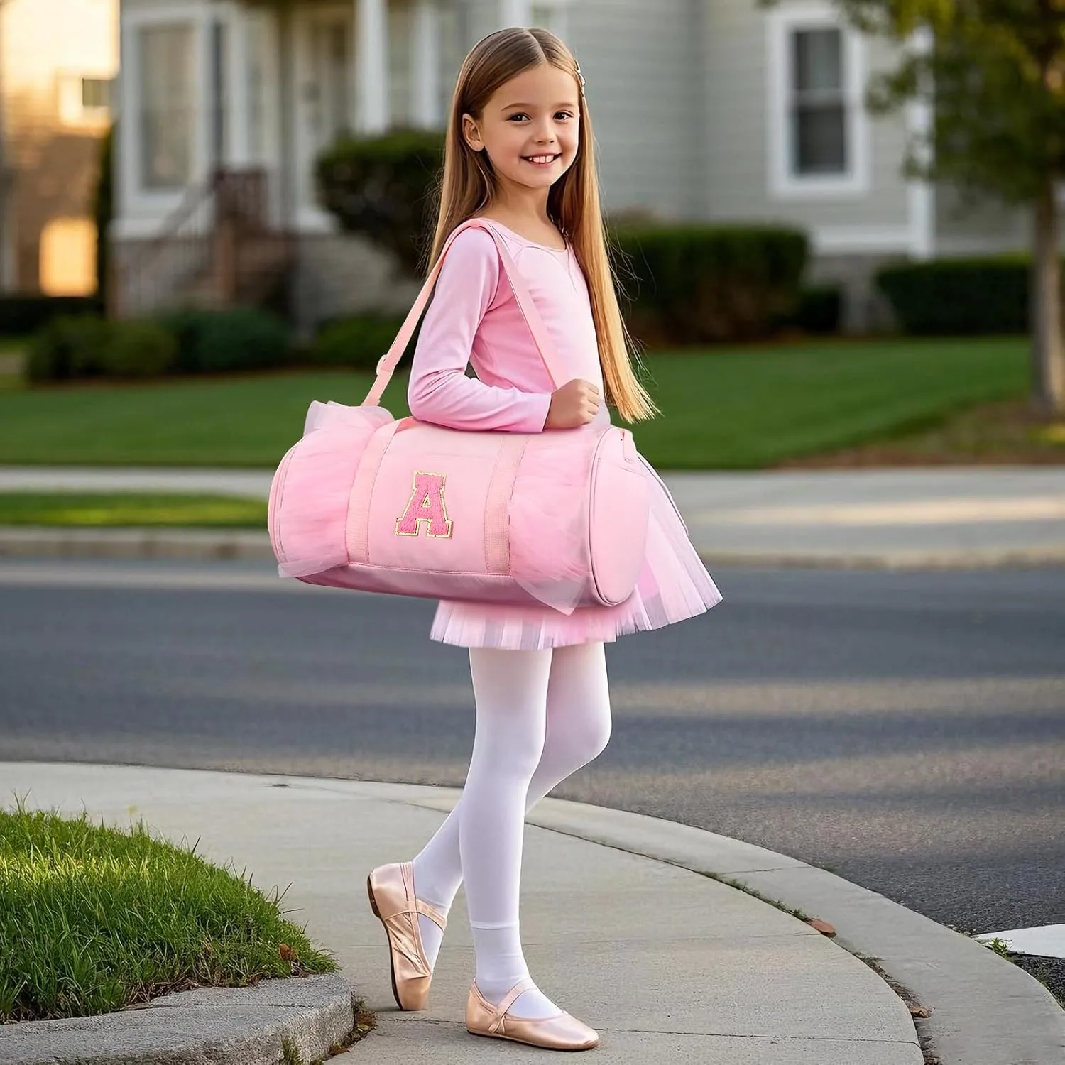 mibasies Dance Bag for Girls 6-8: Kids Duffle Bag - Ballet Bags for Girls 6-8 - Personalized Letter Girls Gifts Medium Pink N