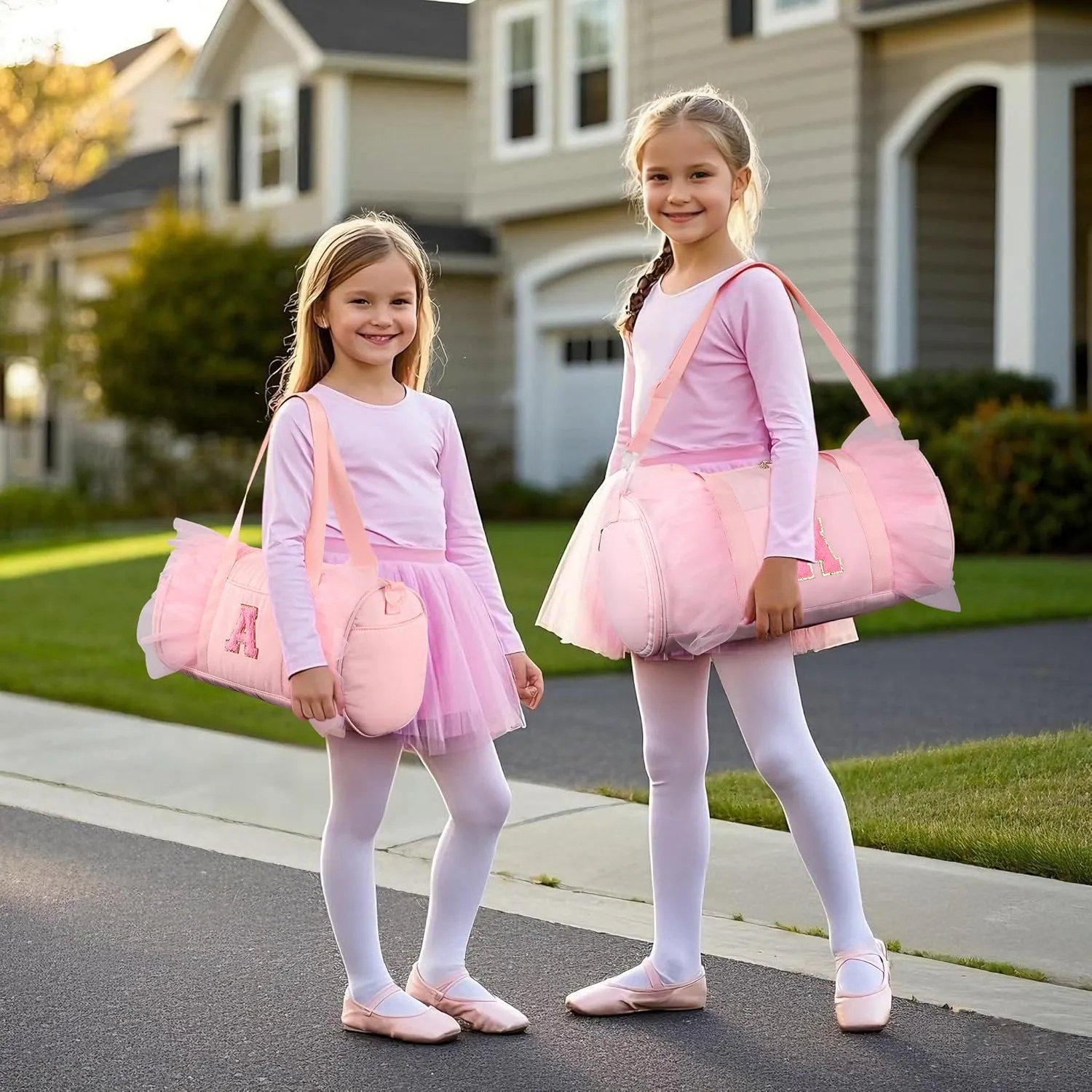 mibasies Dance Bag for Girls 6-8: Kids Duffle Bag - Ballet Bags for Girls 6-8 - Personalized Letter Girls Gifts Medium Pink N