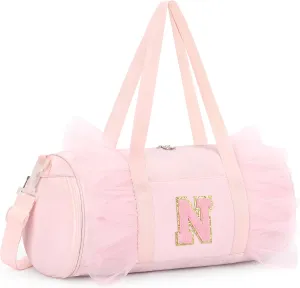 mibasies Dance Bag for Girls 6-8: Kids Duffle Bag - Ballet Bags for Girls 6-8 - Personalized Letter Girls Gifts Medium Pink N