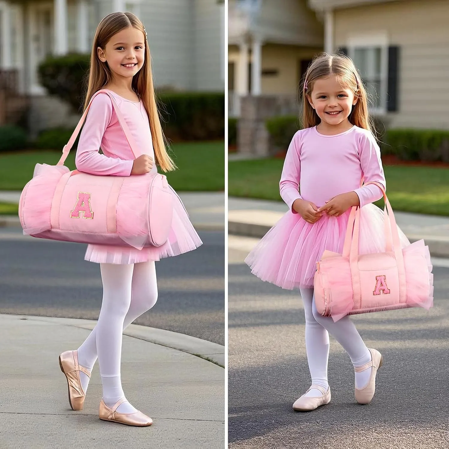 mibasies Dance Bag for Girls 6-8: Kids Duffle Bag - Ballet Bags for Girls 6-8 - Personalized Letter Girls Gifts Medium Pink N