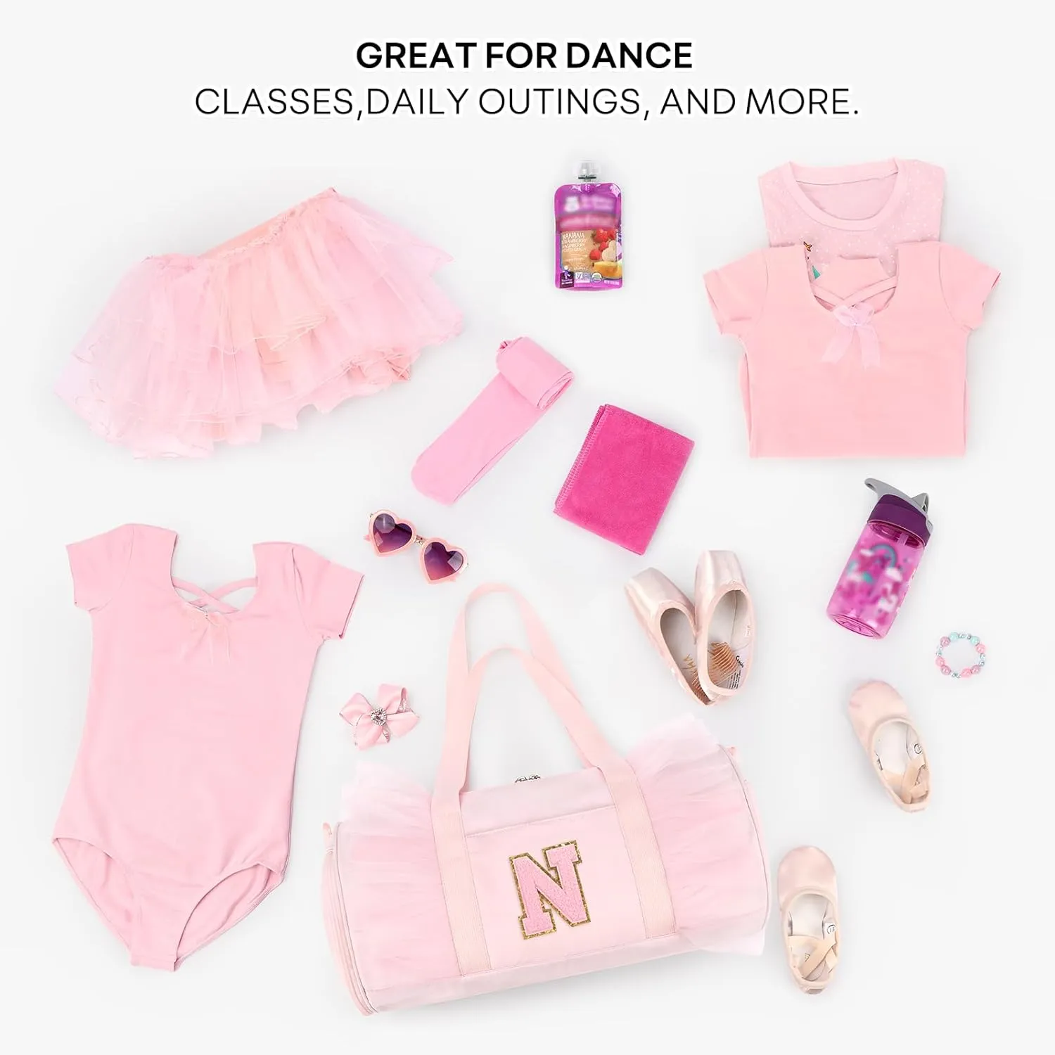 mibasies Dance Bag for Girls 6-8: Kids Duffle Bag - Ballet Bags for Girls 6-8 - Personalized Letter Girls Gifts Medium Pink N