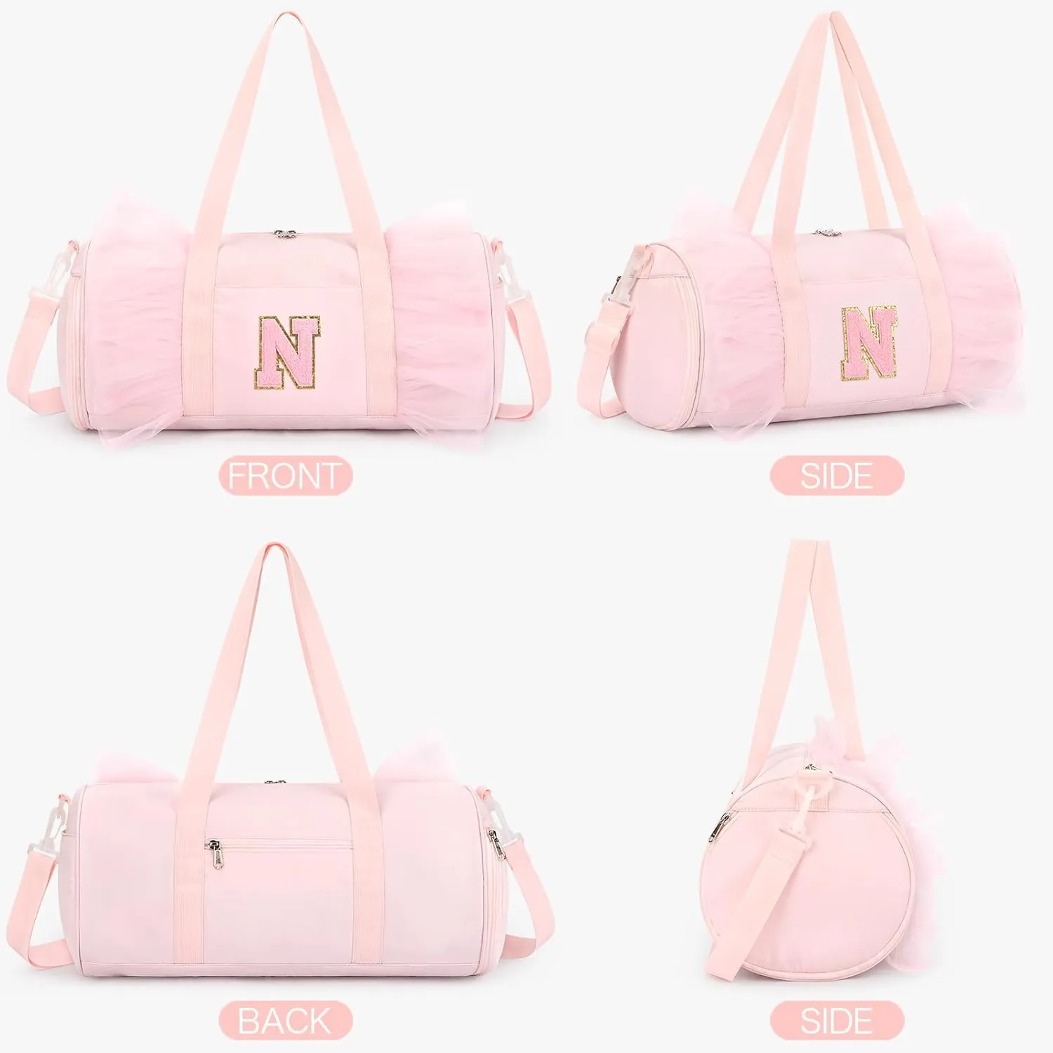 mibasies Dance Bag for Girls 6-8: Kids Duffle Bag - Ballet Bags for Girls 6-8 - Personalized Letter Girls Gifts Medium Pink N