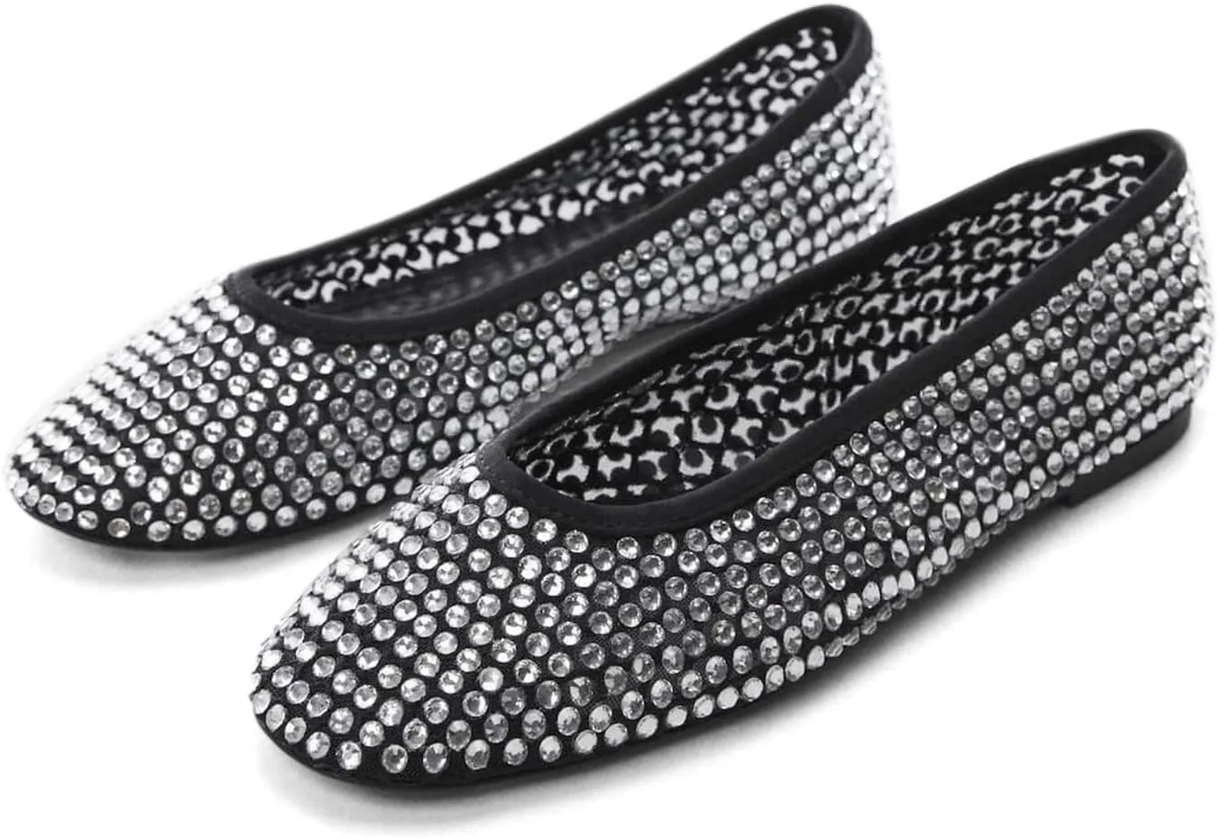 MICIFA Ballet Flats for Women,Rhinestone Flat Shoes Sparkly Ballerina Shoes Mesh Glitter Casual Wedding Dress Flats