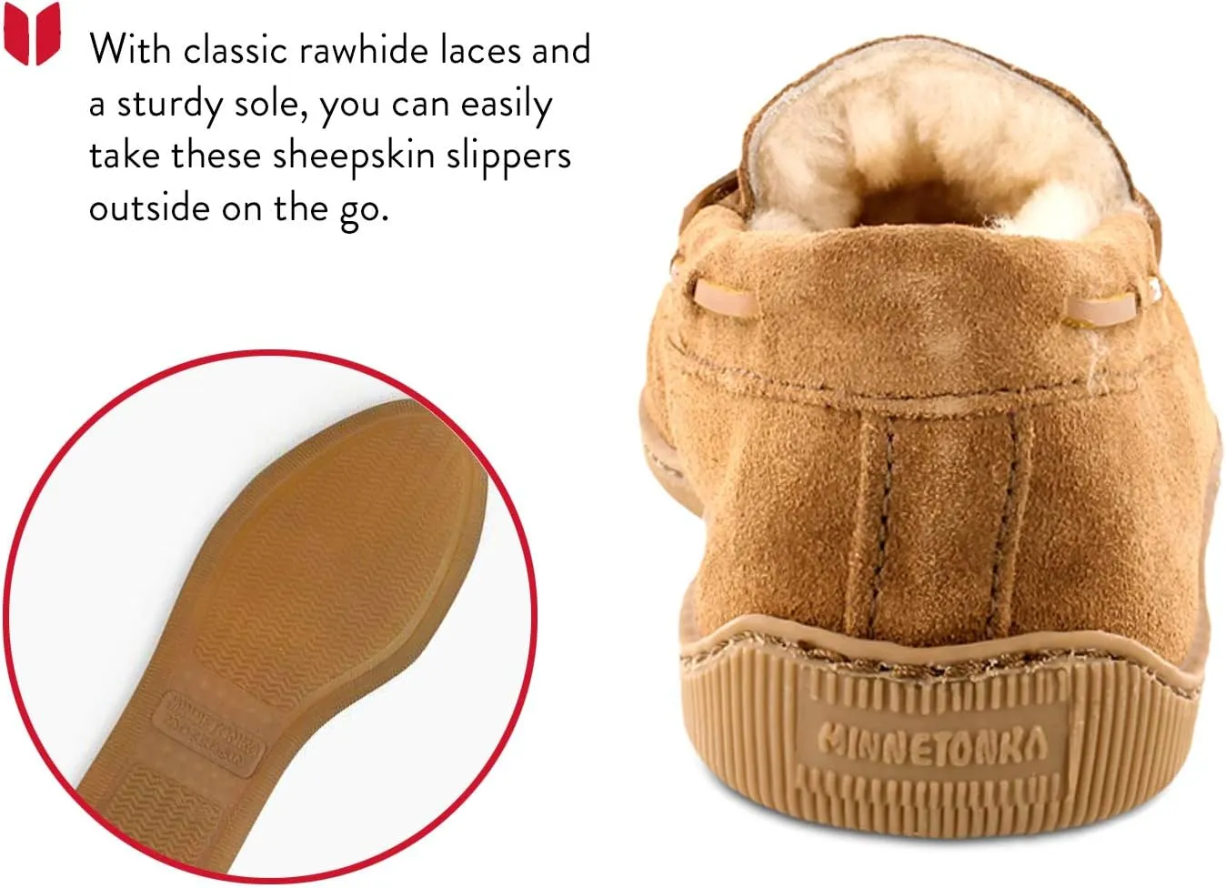 Minnetonka Men's Sheepskin Hardsole Moccasin Slippers