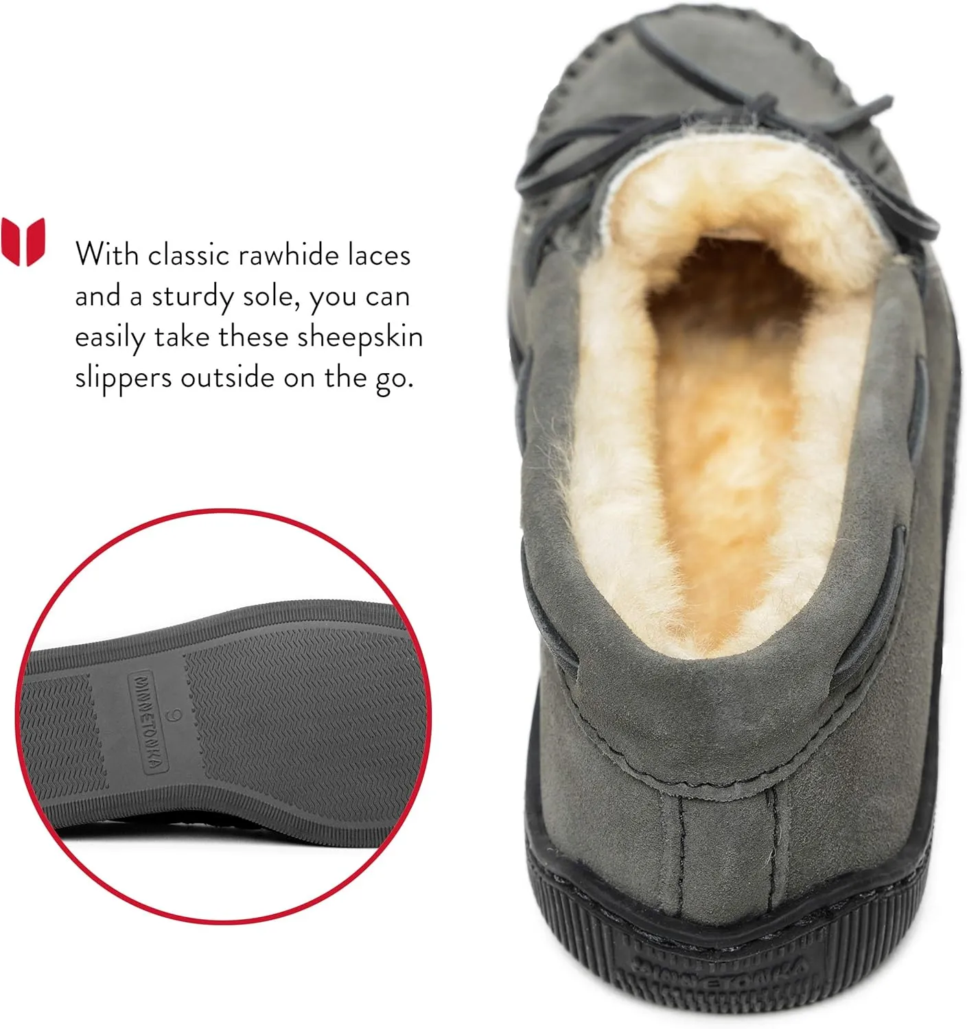Minnetonka Men's Sheepskin Hardsole Moccasin Slippers