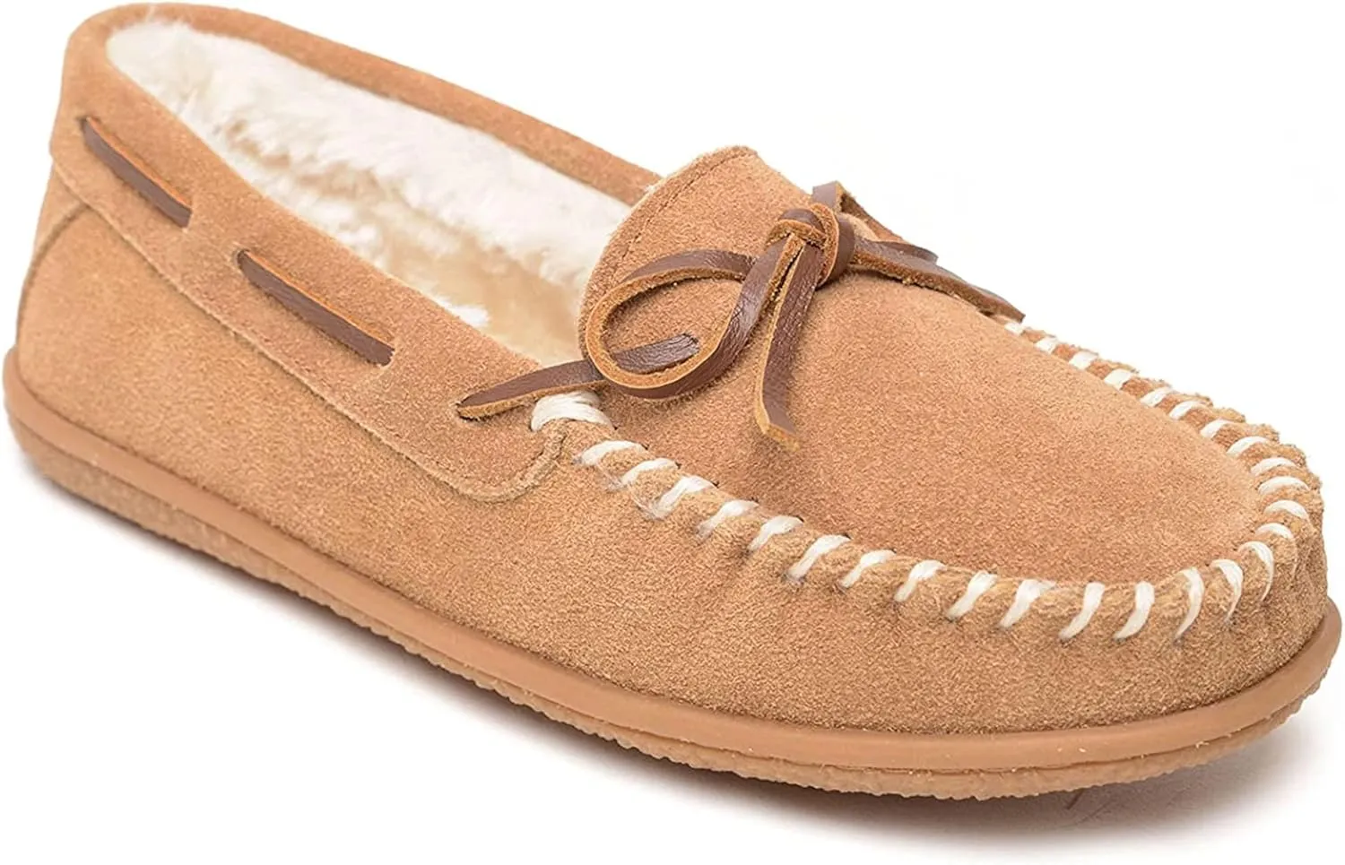 Minnetonka Women’s Camp Tie Moc — Cozy, Suede Moccasin Slippers for Women with Plush Pile Lining, Cushioned Footbed, and Durable Sole for Indoor & Outdoor Comfort