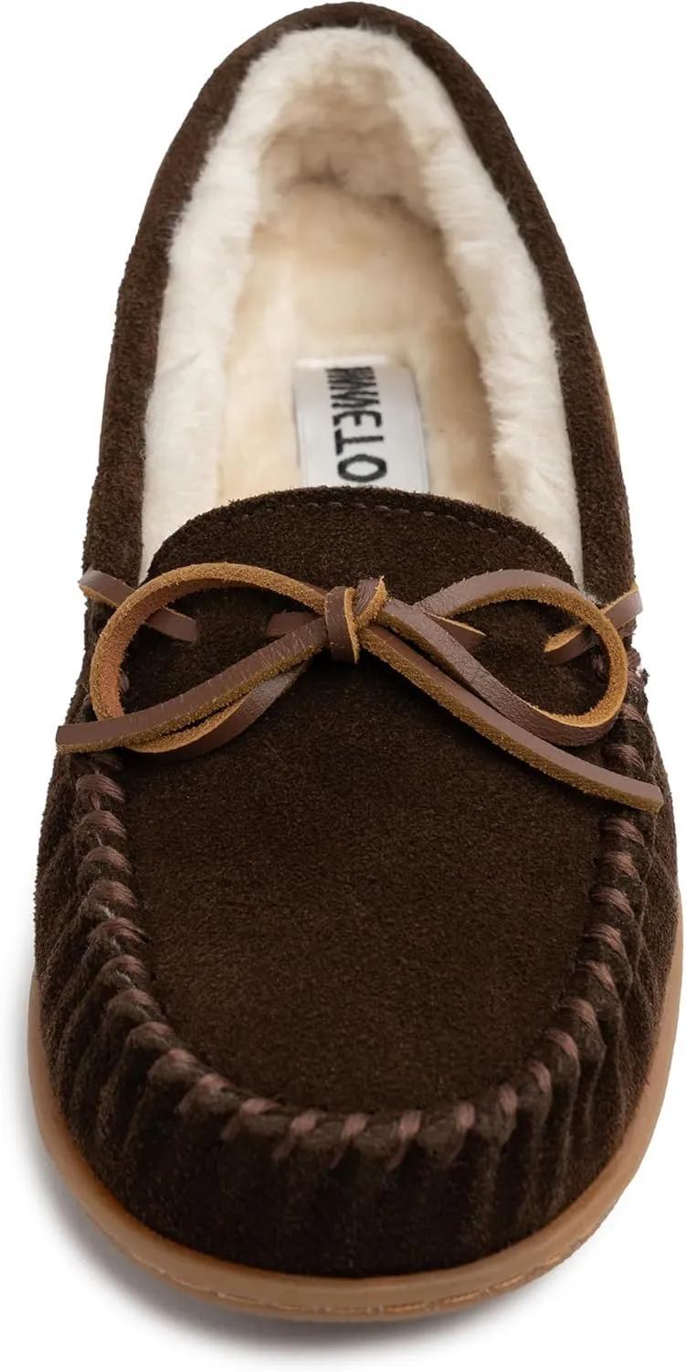 Minnetonka Women’s Camp Tie Moc — Cozy, Suede Moccasin Slippers for Women with Plush Pile Lining, Cushioned Footbed, and Durable Sole for Indoor & Outdoor Comfort