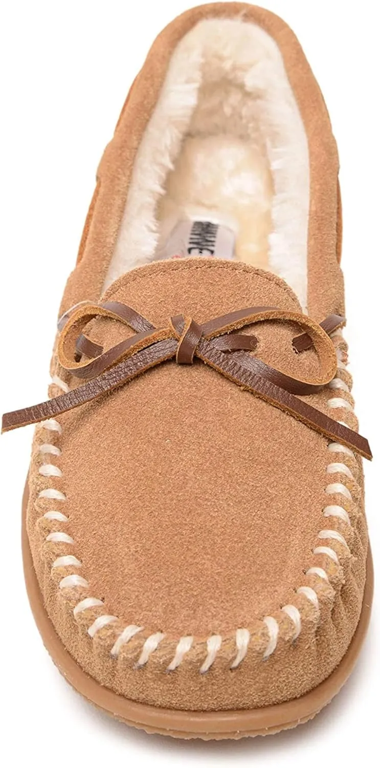 Minnetonka Women’s Camp Tie Moc — Cozy, Suede Moccasin Slippers for Women with Plush Pile Lining, Cushioned Footbed, and Durable Sole for Indoor & Outdoor Comfort