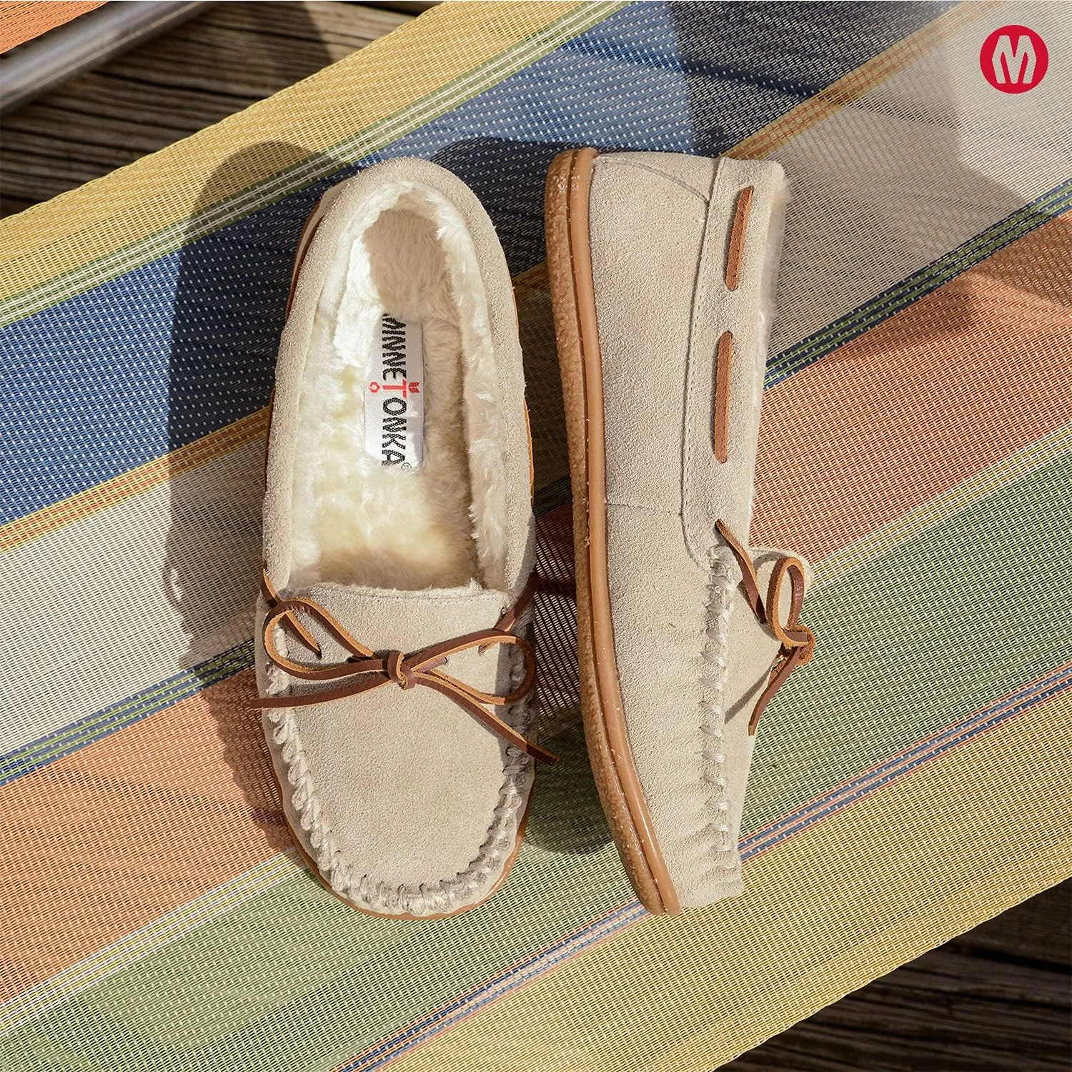 Minnetonka Women’s Camp Tie Moc — Cozy, Suede Moccasin Slippers for Women with Plush Pile Lining, Cushioned Footbed, and Durable Sole for Indoor & Outdoor Comfort