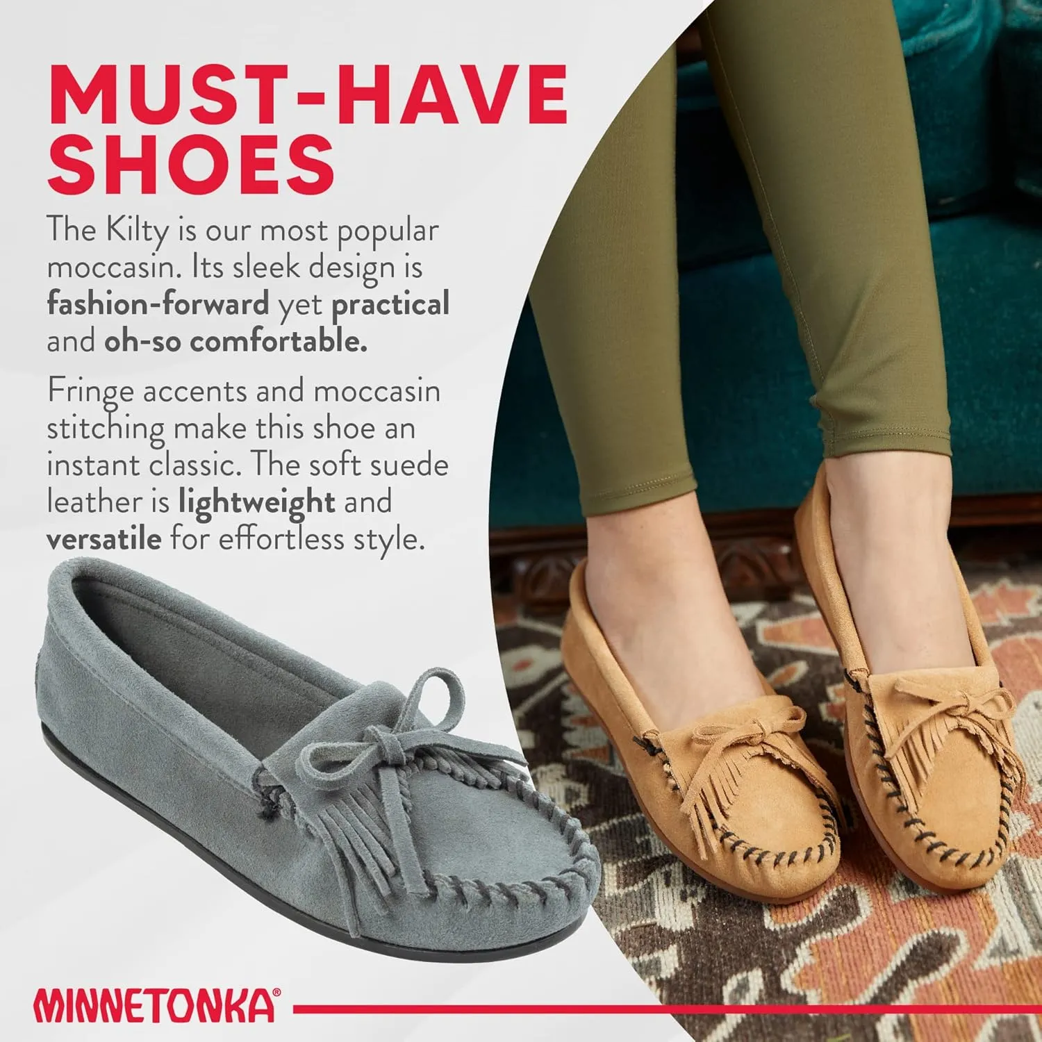 Minnetonka Women's Kilty Suede Hardsole Moccasin