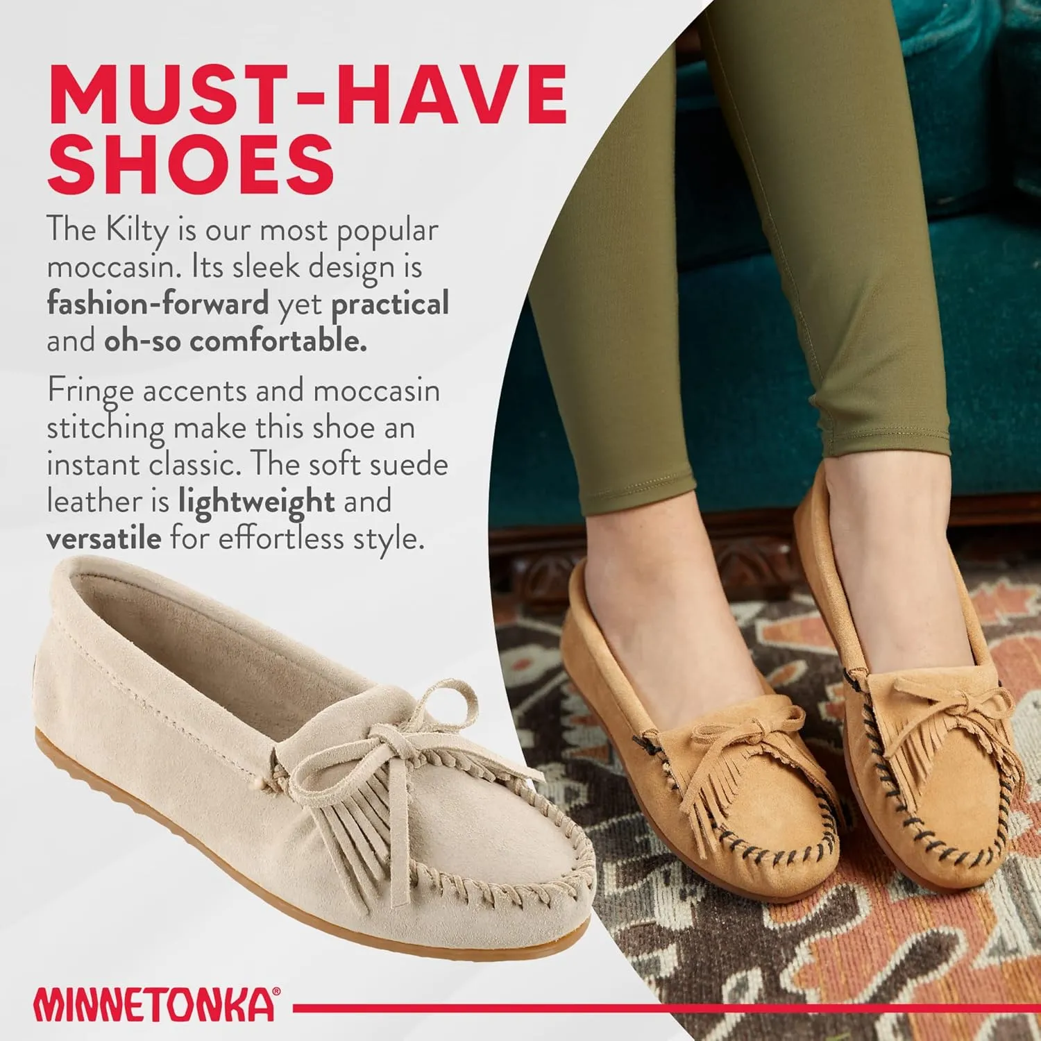 Minnetonka Women's Kilty Suede Hardsole Moccasin