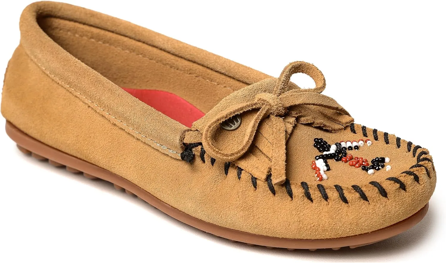 Minnetonka Women’s Thunderbird “Animikii” Hardsole – Moccasins for Women with a Classic Leather Moccasin Silhouette, Cushioned Footbed, and Beaded Moccasin Design