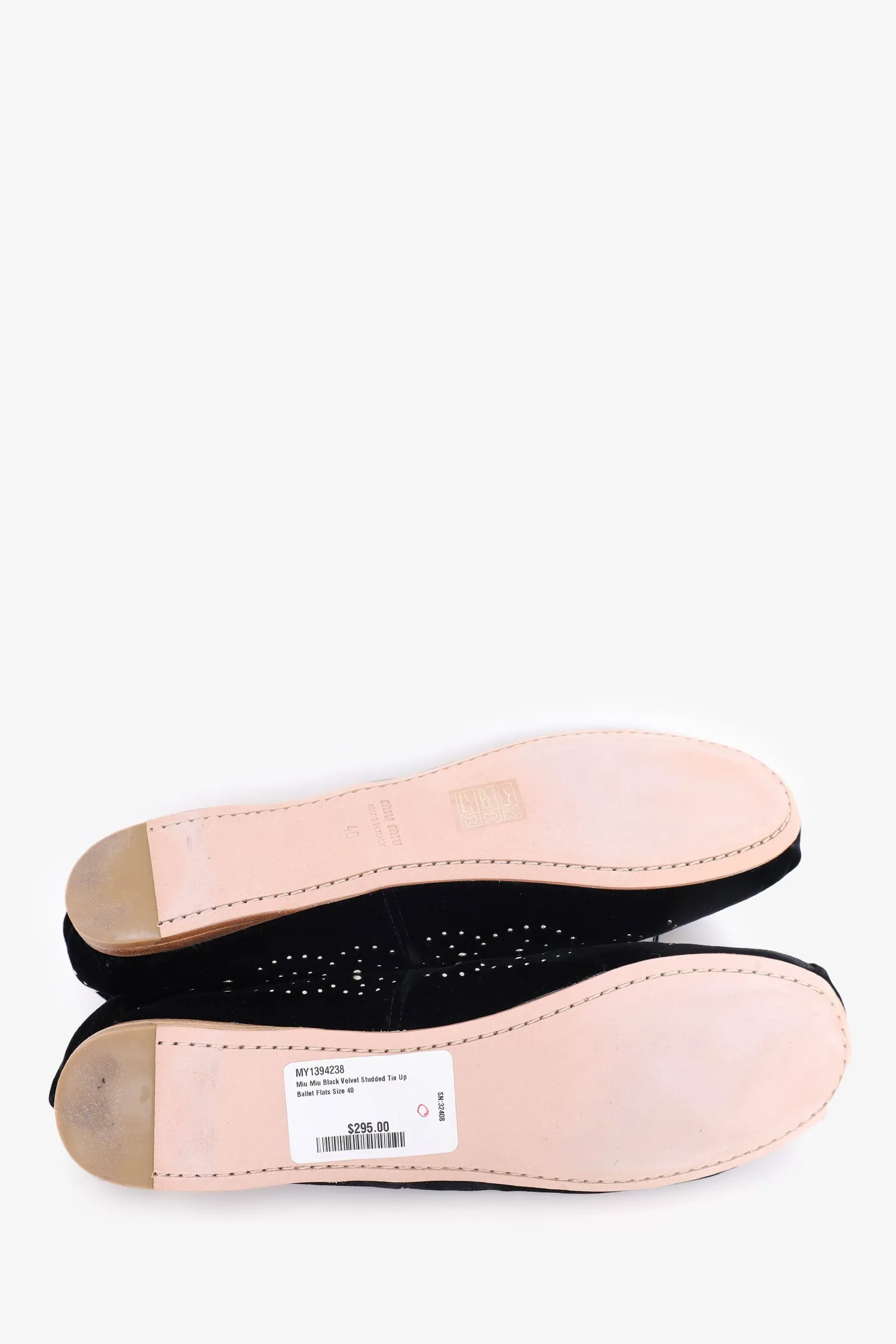 Miu Miu Black Velvet Studded Tie Up Ballet Flats Size 40