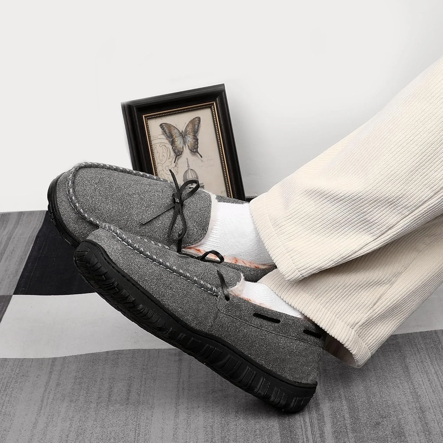 MIXIN Mens Slippers Indoor Outdoor Memory Foam House Shoes Anti-Slip Moccasins Slippers for Men