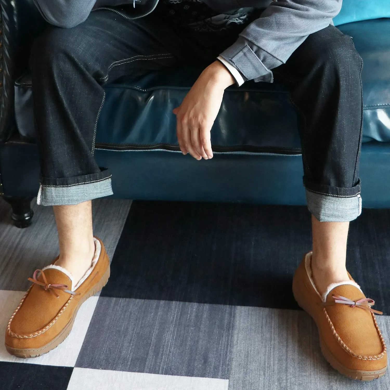 MIXIN Mens Slippers Indoor Outdoor Memory Foam House Shoes Anti-Slip Moccasins Slippers for Men