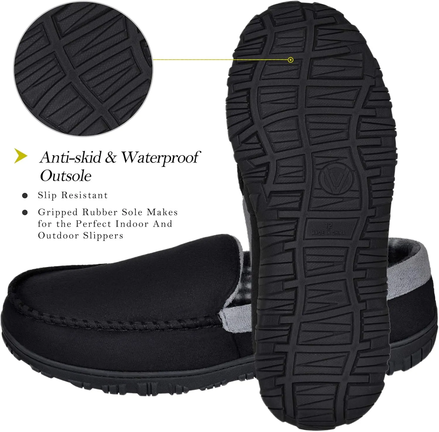 MIXIN Mens Slippers Moccasins Slippers for Men House Shoes with Warm and Cozy Memory Foam Hard Sole Men's Indoor Outdoor Slippers