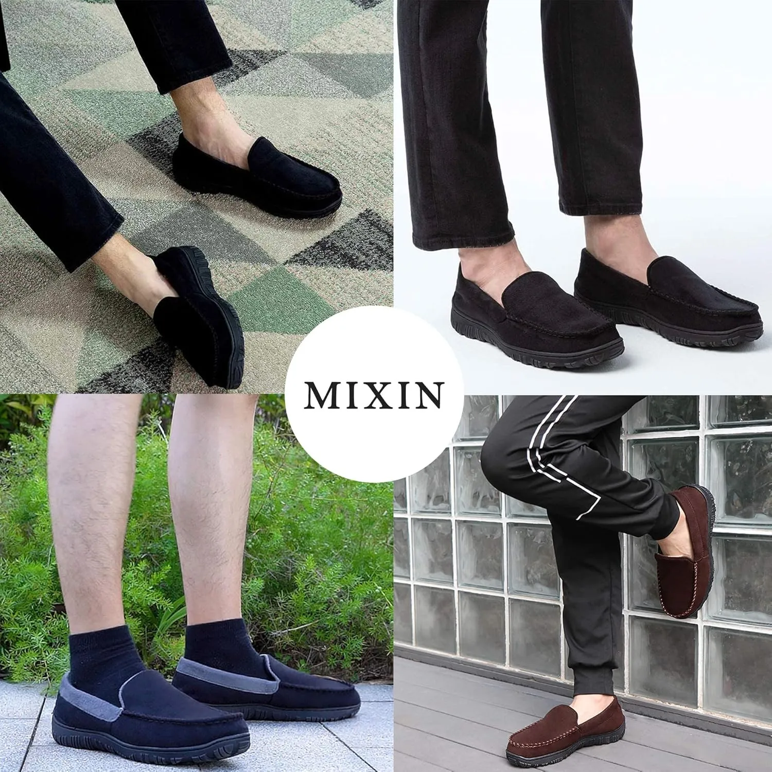 MIXIN Mens Slippers Moccasins Slippers for Men House Shoes with Warm and Cozy Memory Foam Hard Sole Men's Indoor Outdoor Slippers