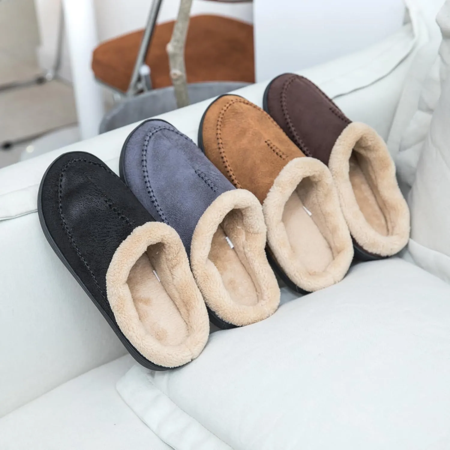 Moccasins for Men Memory Foam Slippers Men's House Shoes for Indoor Outdoor with Microsuede Fleece Fuzzy Lined