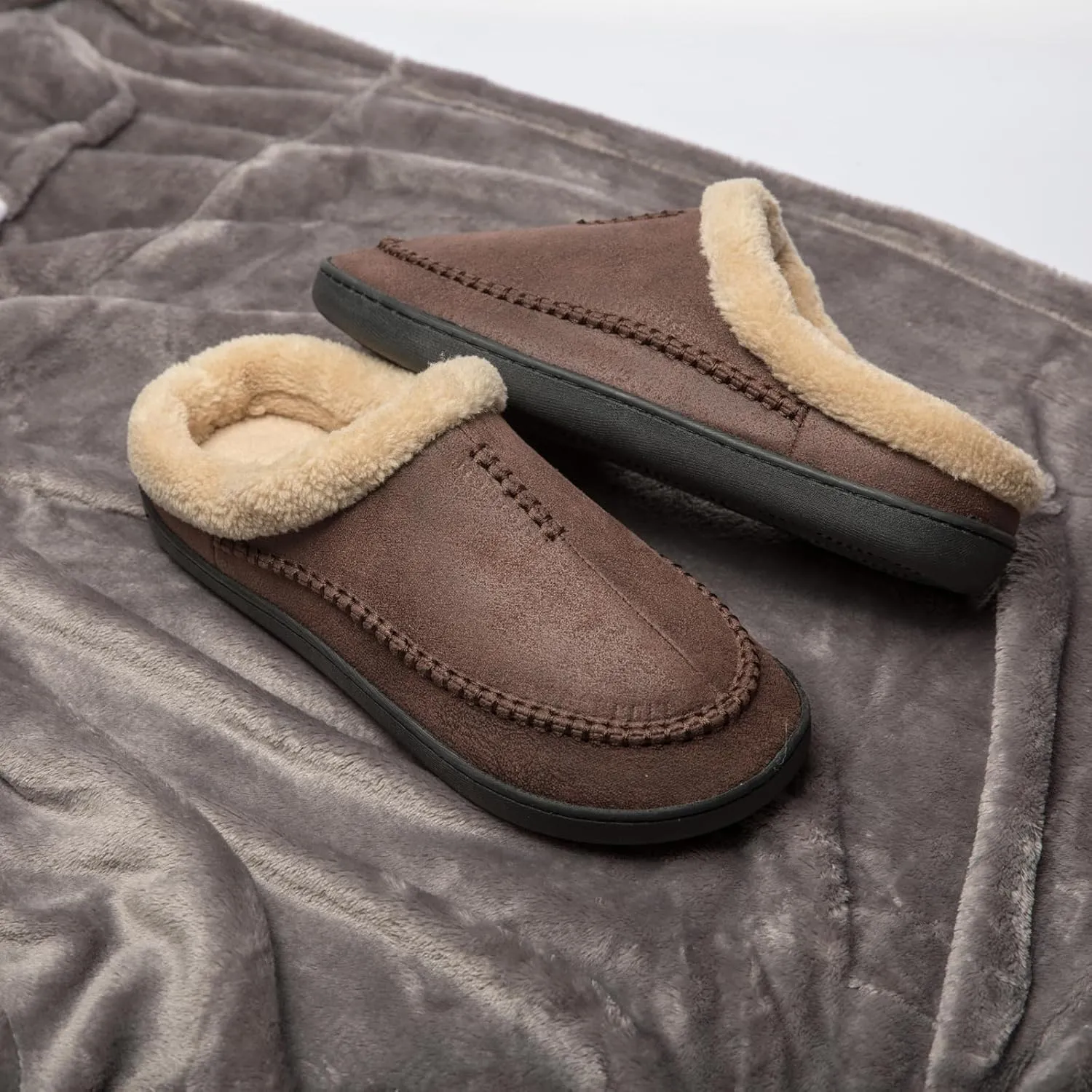 Moccasins for Men Memory Foam Slippers Men's House Shoes for Indoor Outdoor with Microsuede Fleece Fuzzy Lined